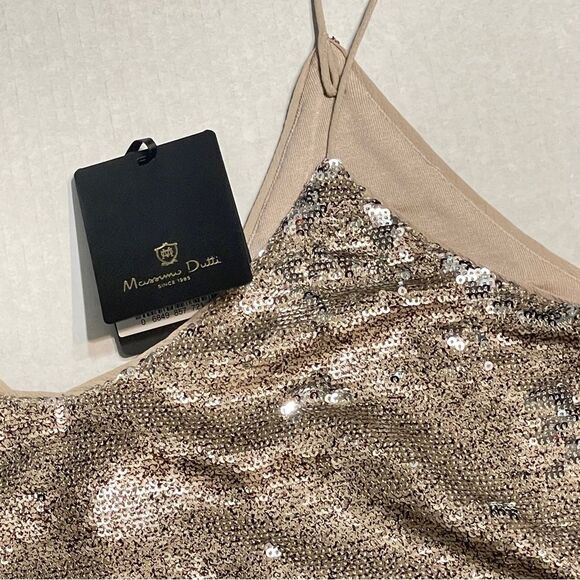 NWT Massimo Dutti Gold Sequin Blouse. Champagne sequins v-neck tank top NEW - Picture 6 of 14